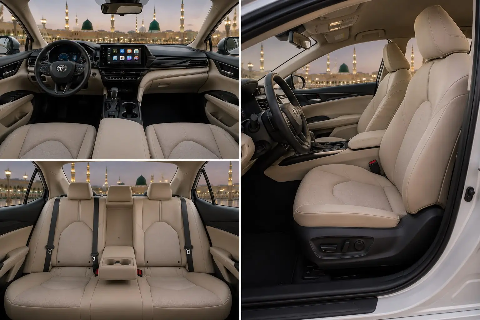 The dashboard, the front seats and the back