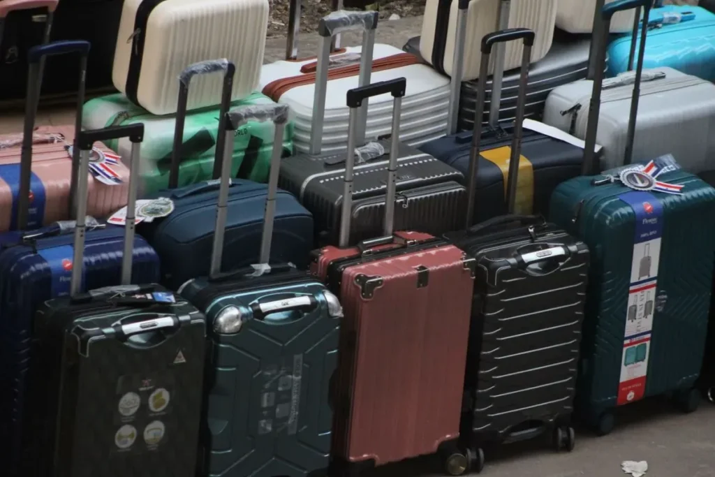 Rows of suitcases standing together