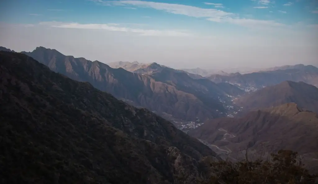 Mountains and a deep valley near Taif in the early morning