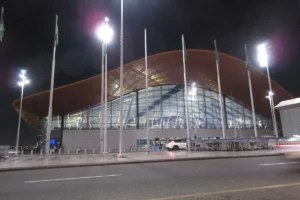King Abdulaziz International Airport station of the Haramain High Speed Railway, Jeddah, at night
