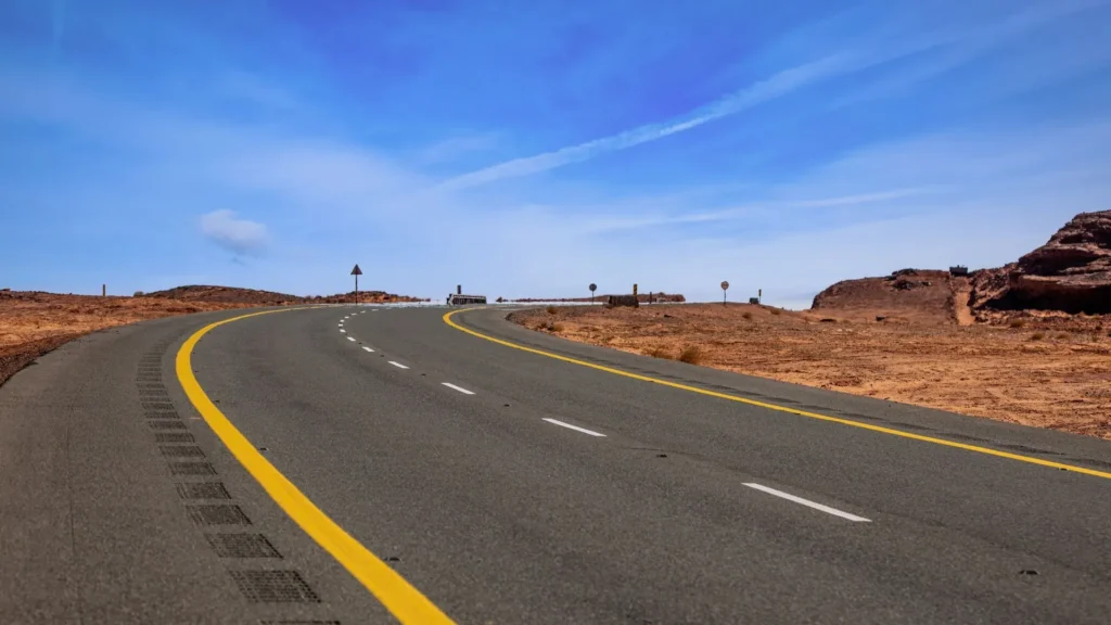 Curving desert highway near Tayma, northern Saudi Arabia