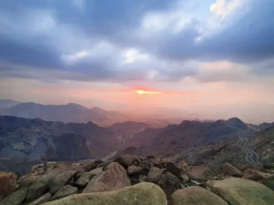 Sunset over the mountains from the top of Al Hada near Taif