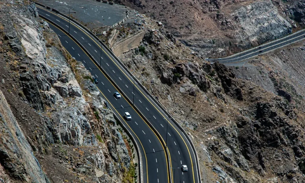 The Al Hada mountain road winding down the escarpment toward Taif